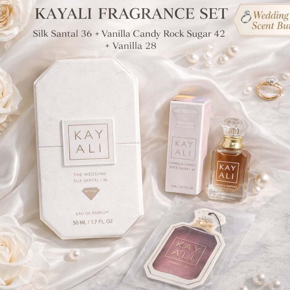 KAYALI Bundle Silk Santal 36 50ml + Vanilla Candy Rock Sugar Mini + Car Freshie